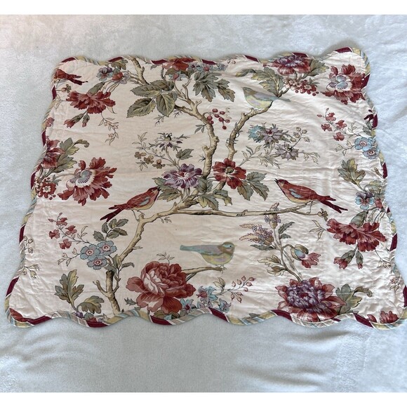 Set of 2 Waverly Charleston Chirp Bird Floral King Pillow Shams Scalloped Edge - Picture 10 of 12